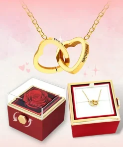 PolishedPlus Custom Names Heart Necklace Personalized Jewelry Rotating Rose Box Pendant Chain For Women Wife Valentine's Day